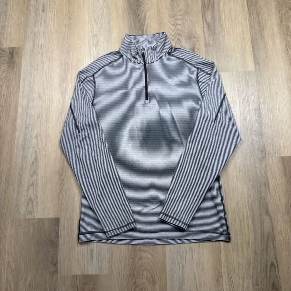 Lululemon Pullover Mens Medium Black Striped 1/4 Zip Mock Neck Athletic Shirt
